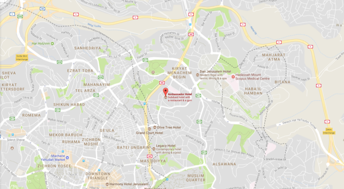 Ambassador Hotel Jerusalem map