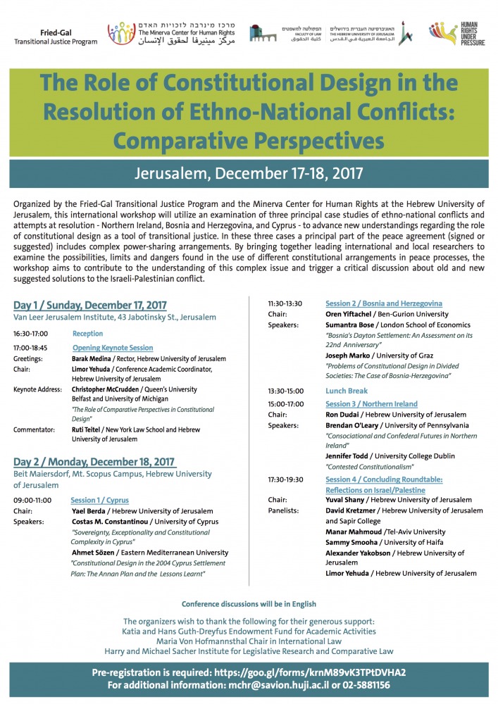 The Role of Constitutional Design in the Resolution of Ethno-National Conflicts: Comparative Perspectives