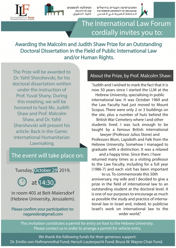 judith and malcolm shaw prize invitation